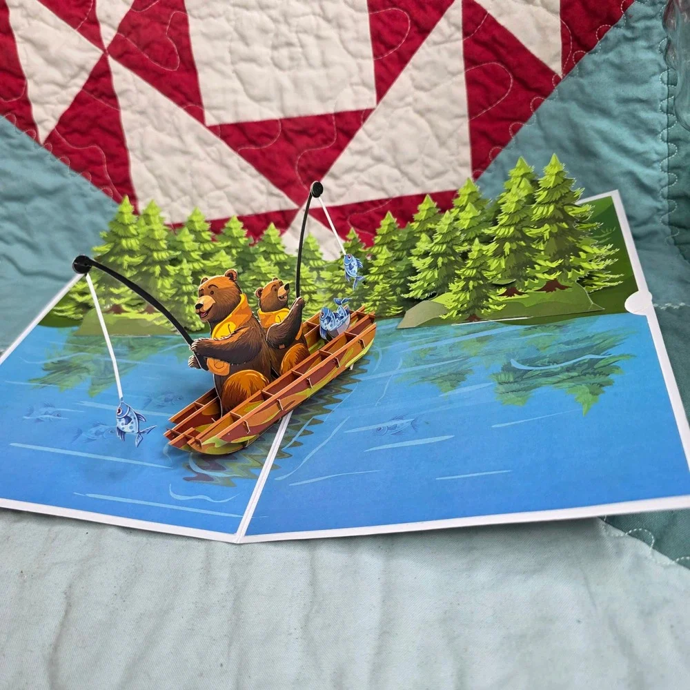 ETA 3D Fishing Father and Baby Bear Pop Up Card Father Day Birthday